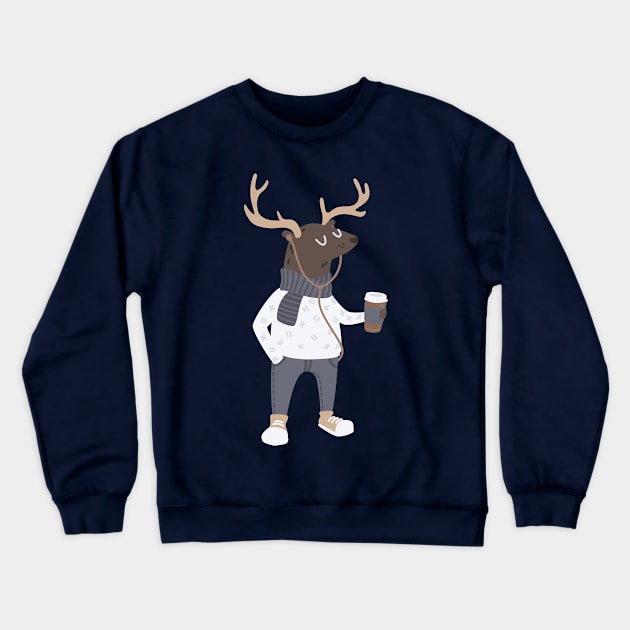 Hipster Deer Crewneck Sweatshirt by Brzozowska